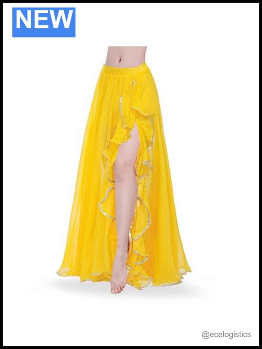 Chiffon Belly Dance Skirt High Split Ruffle Dance Skirt